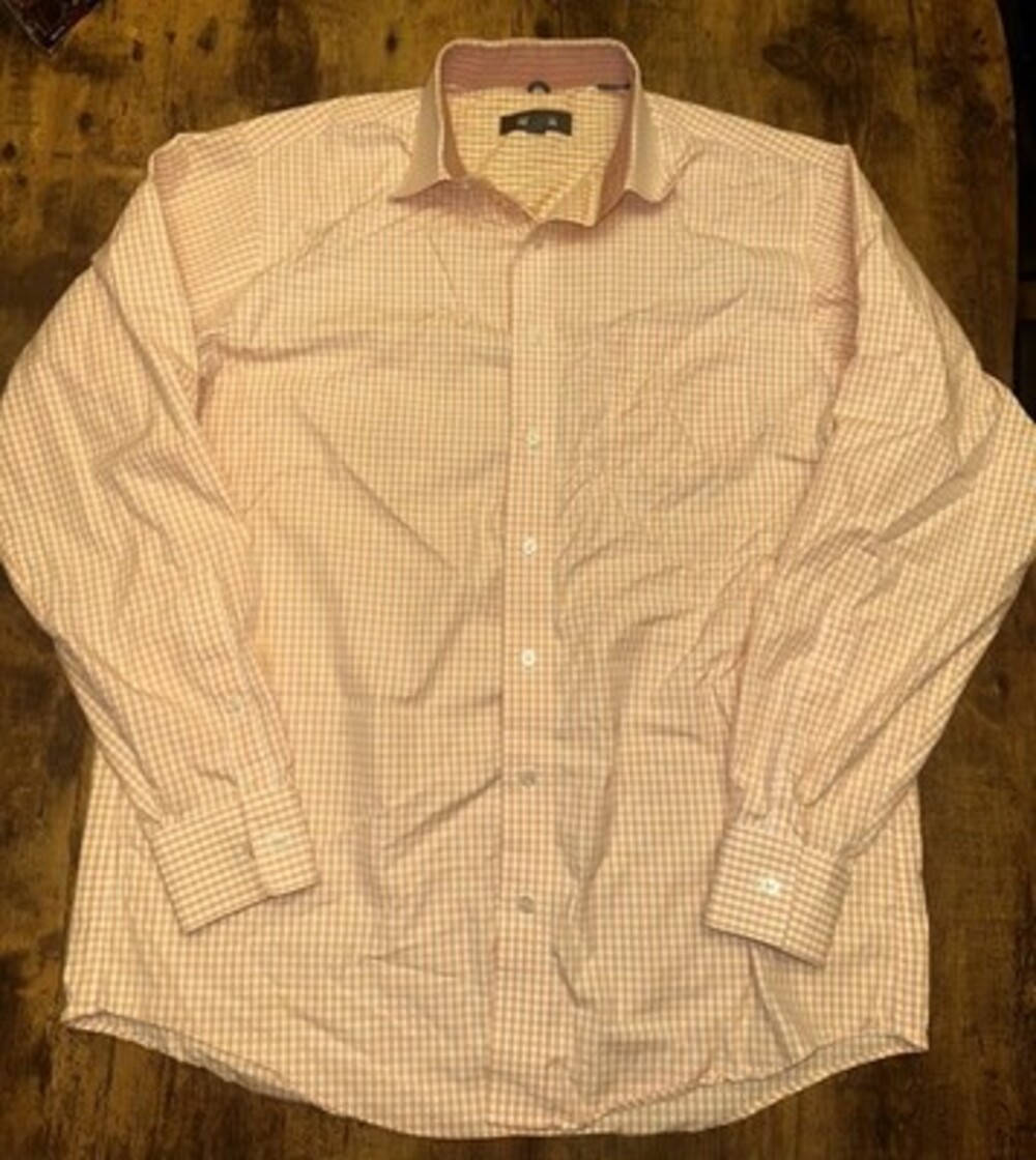 Kenneth Cole Reaction Orange Gingham Non-Iron Dress Shirt